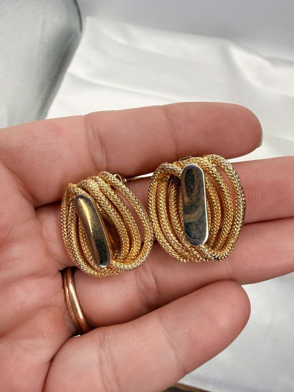 Hobe Vintage Textured Gold Tone Clip Earrings